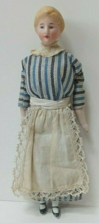 Antique German Bisque Dollhouse Doll In Costume