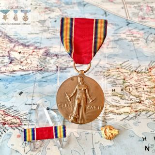 World War Ii Us Victory Medal Ribbon Bar Honorable Discharge Lapel Pin Period