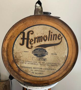 Vintage Hermoline Pennsylvania Oil Herring Motor Co 5 Gallon Rocker Oil Can