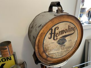 Vintage HERMOLINE Pennsylvania Oil Herring Motor Co 5 Gallon Rocker Oil Can 2