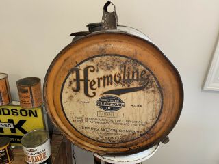 Vintage HERMOLINE Pennsylvania Oil Herring Motor Co 5 Gallon Rocker Oil Can 4