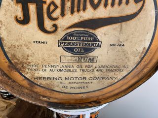 Vintage HERMOLINE Pennsylvania Oil Herring Motor Co 5 Gallon Rocker Oil Can 7