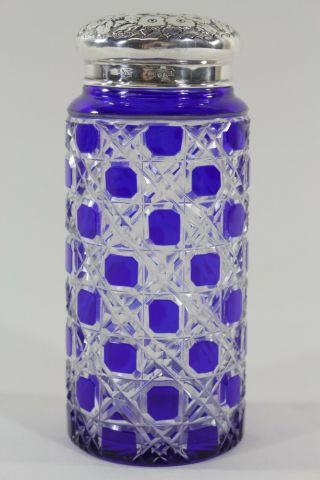 George Nathan & Ridley Hayes English Sterling Silver & Cobalt Glass Powder Jar