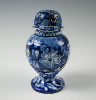 Antique Dark Blue Staffordshire Pepper Pot Fruit & Flower Pattern Circa 1825