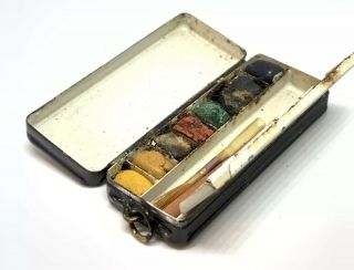 Vintage Roberson Traveling Key Chain Watercolor Paints And Brush Miniature