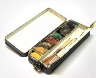 Vintage Roberson Traveling Key Chain Watercolor Paints And Brush Miniature 5