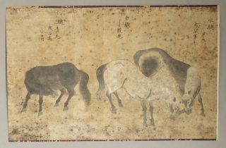 Fine Antique 19th Century Chinese Scroll Painting Of Horses 1