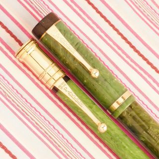 Vintage Parker Duofold Senior Green Jade Lucky Curve Fountain Pen Pencil Set Big