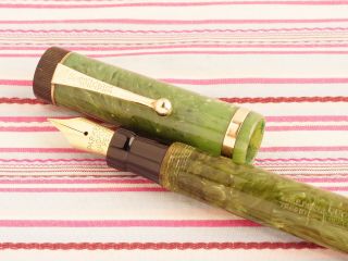 Vintage PARKER DUOFOLD SENIOR Green Jade Lucky Curve Fountain Pen Pencil SET BIG 3