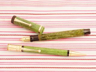 Vintage PARKER DUOFOLD SENIOR Green Jade Lucky Curve Fountain Pen Pencil SET BIG 8