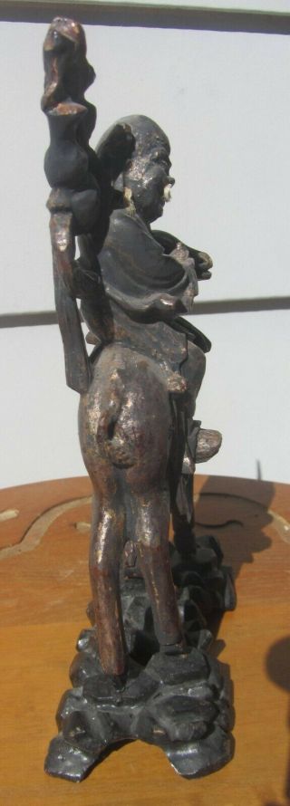 RARE ANTIQUE CARVED CHINESE WOODEN FIGURE IMMORTAL GOD MING 5