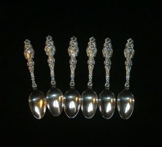 6 Whiting Sterling Silver Teaspoons 5 3/4 " Lily Pattern 1902 Mono " E "