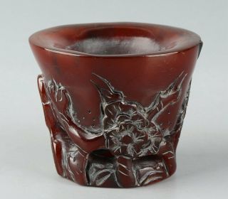 Chinese Exquisite Handmade Flower Carving Ox Horn Cup