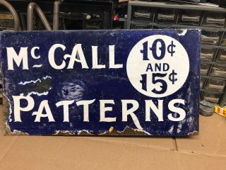 Antique Porcelain Advertising Sign Mccall Patterns Clothing Store Flange - 18x9.  5