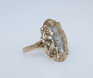 Antique Art Deco 14k Yellow & White Gold 3 Diamond Ring Size 5.  5