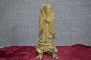Vary Rare Old Chinese Shou Lao God Of Longevity Hand Carved Soap Stone