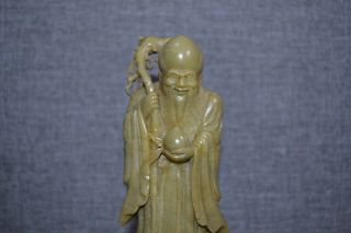 Vary Rare Old Chinese Shou Lao God of Longevity Hand Carved Soap Stone 4
