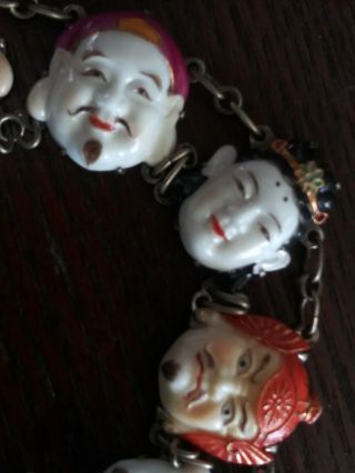 Old Vintage Sterling Silver Noh Theatre Faces Japanese 7 Immortal Gods Bracelet 5