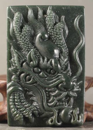 Chinese natural hetian jade hand - carved dragon design pendant 2.  5 inch 2
