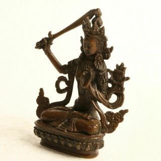 Chinese Copper Handwork Carved the Bodhisattva Manjusri Statue KT0025 4