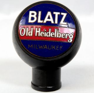 Vtg Blatz Old Heidelberg Beer Ball Tap Knob Handle Black Blue White Milwaukee Wi