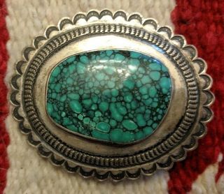 Vintage Sterling Silver Belt Buckle With Large Turquoise Stone By Don Lucas