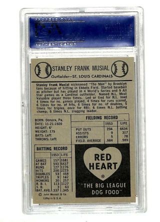 1954 Red Heart Stan Musial vintage card PSA 7 Cardinals 2