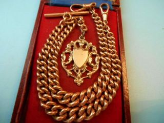 Antique 18ct Rolled Gold Double Albert Chain & Fob Not Scrap 55.  6gms