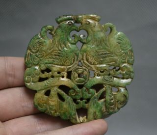 2.  6 " Old Chinese Ancient Jade Carved Double Rooster Cock Animal Lucky Pendant