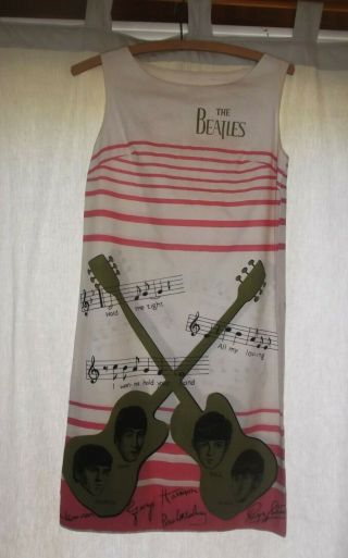 Rare Beatles Dress Made In Holland W/label Pink W/crossed Guitars & Songs