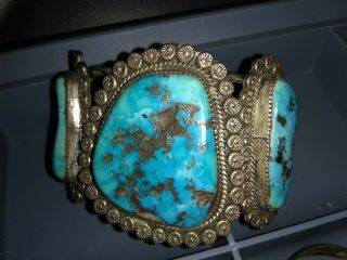 Huge Vintage Native American Navajo Turquoise Silver Cuff Bracelet