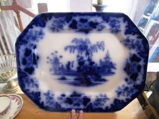 Antique Flow Blue Staffordshire Scinde Pattern 17 1/2 " Platter