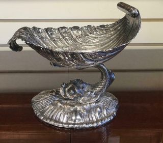 Antique Silverplate Dolphin And Shell Pedestal Dish Or Tazza 6.  5 " Heavy