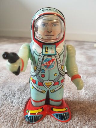 Vintage Shudo Japan Wind Up Apollo Nasa Space Man Robot Tin Toy 1960 