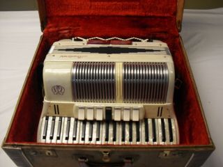 Vintage Mother Pearl Stradivari Piano Accordion,  Hard Case Made In Italy