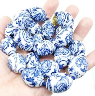 Antique Or Vintage Hand Painted Chinese Porcelain Large Beads Necklace Huge