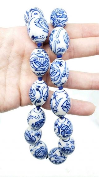 Antique Or Vintage Hand Painted Chinese Porcelain large Beads Necklace huge 4