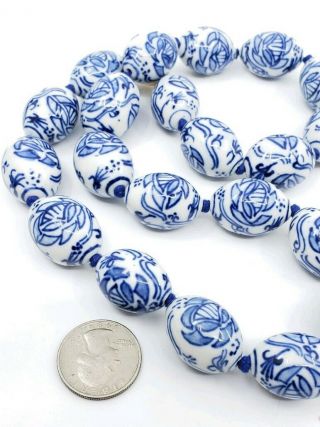 Antique Or Vintage Hand Painted Chinese Porcelain large Beads Necklace huge 6