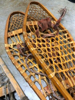 (5 Pair) Vintage Rustic Wooden Snow Shoe Rawhide Leather for Lodge & Cabin Decor 2