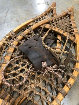 (5 Pair) Vintage Rustic Wooden Snow Shoe Rawhide Leather for Lodge & Cabin Decor 6