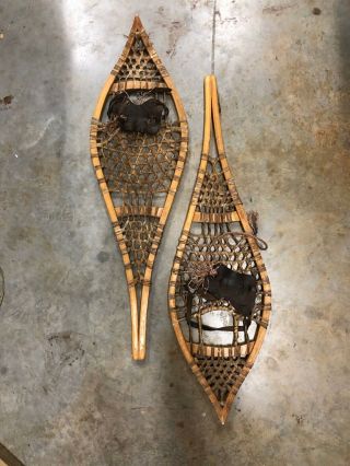(5 Pair) Vintage Rustic Wooden Snow Shoe Rawhide Leather for Lodge & Cabin Decor 8