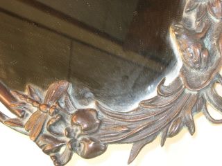 VINTAGE ART NOUVEAU MIRROR,  BRONZE FROG LILY POND FRAME AND CALLA LILY SHADE 3