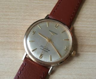 Gent ' s Vintage.  375 9ct Gold Longines Flagship Automatic Wrist Watch & Box 2