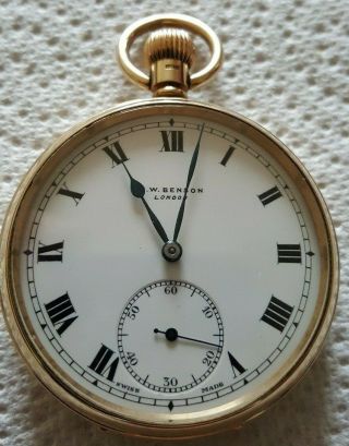 Vintage J W Benson 9ct gold open face15 jewel pocket watch - 1937 in GWO c/w Box 4