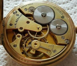 Vintage J W Benson 9ct gold open face15 jewel pocket watch - 1937 in GWO c/w Box 7
