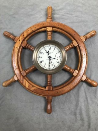 Vintage Chelsea Brass Ships Clock Us Government & Wheel 7 1/4”.