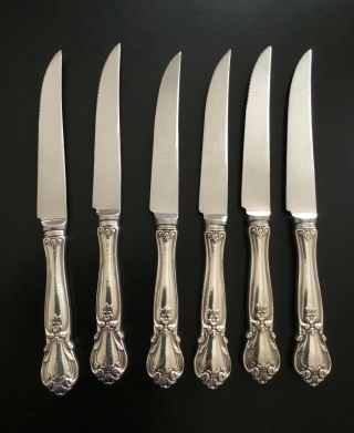 Web Set Of 6 English Sterling Silver Handled Steak Knives 8.  5” Vintage