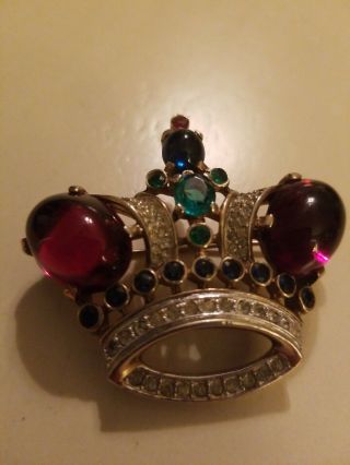 Vintage Trifari Royal Crown Brooch Jewels Of India Alfred Phillipe Red Glass