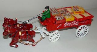 Cast Iron Vintage Toy Coca Cola Wagon Horse Drawn Bottles