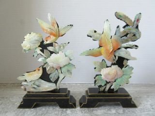 Vintage Carved Mother Of Pearl Birds & Flowers Mantle Ornaments China